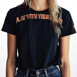 Sandro Paris Black‎ Graphic Tee Medium Rocker Y2K Indie Grunge Cool Girl